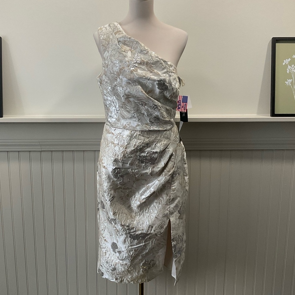 ✨ XSCAPE One-Shoulder Metallic Jacquard Dress | NWT | Size 12 | MSRP $228